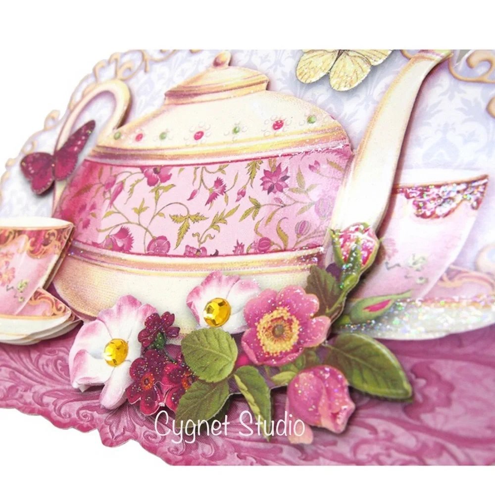 Punch Studio Floral Tea Time Die-Cut 3D Note Card (67524)
